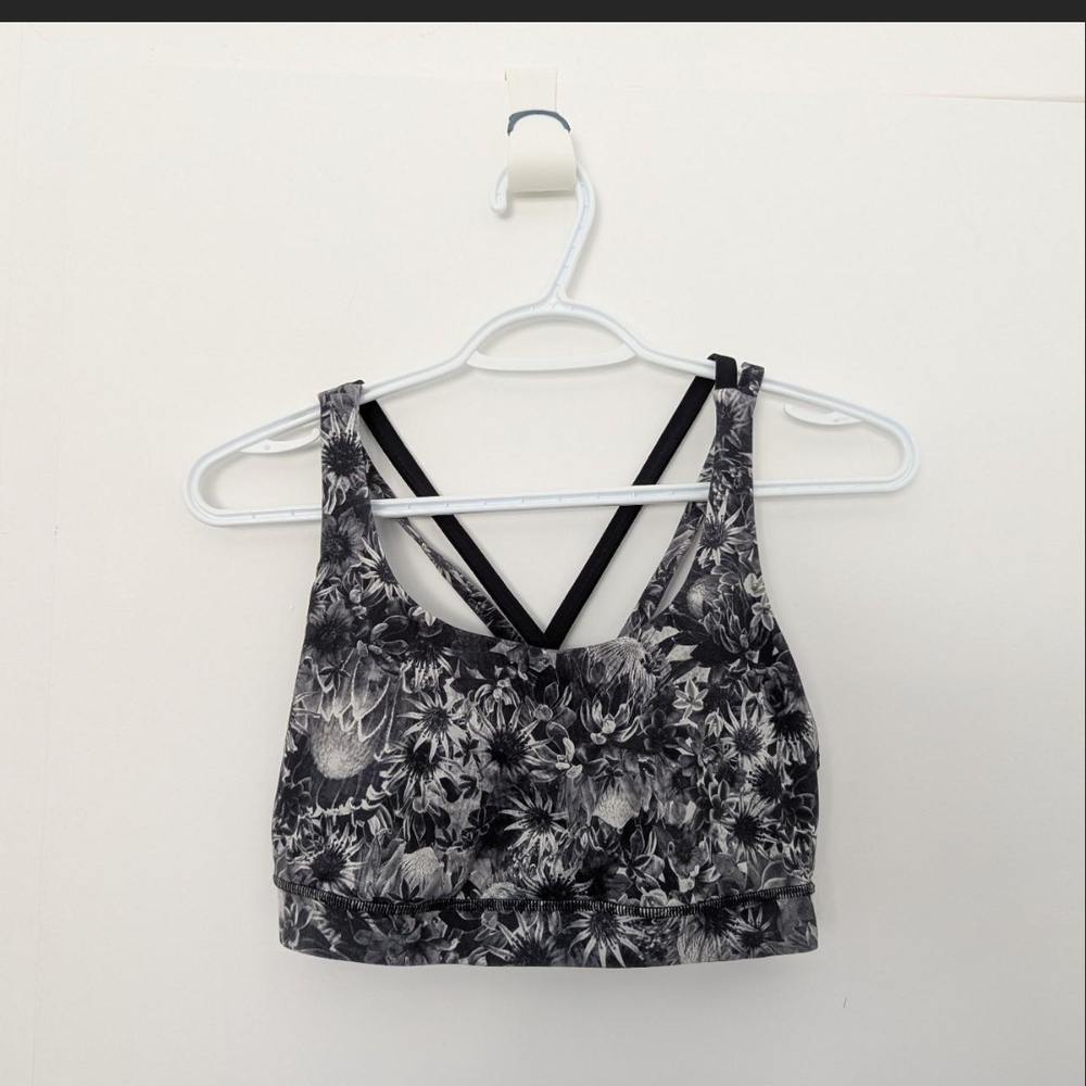 Black and White Floral Sports Bra